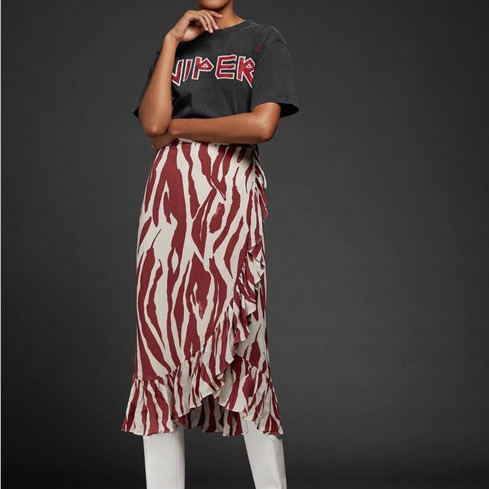 ANINE BING Lucky Wrap Midi Skirt in Zebra Print